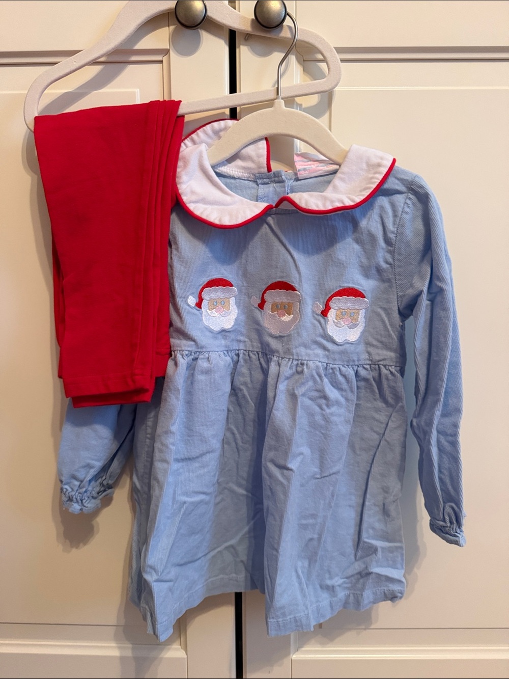 Kids Blue Santa Appliqué Tunic with Red Leggings